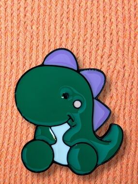 Cute Green Dinosaur Enamel Pin - Purple Spikes